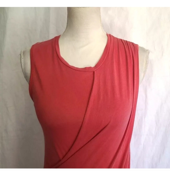 Anthropologie Stateside Coral Pink Ruched Faux Wrap Tank Dress Small - Picture 3 of 4